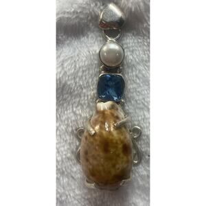 River Pearl And Tigar Shell 3in Pendant 925 Blue Stone Colette Style